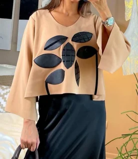 کراپ شومیز چرم دوزی شده